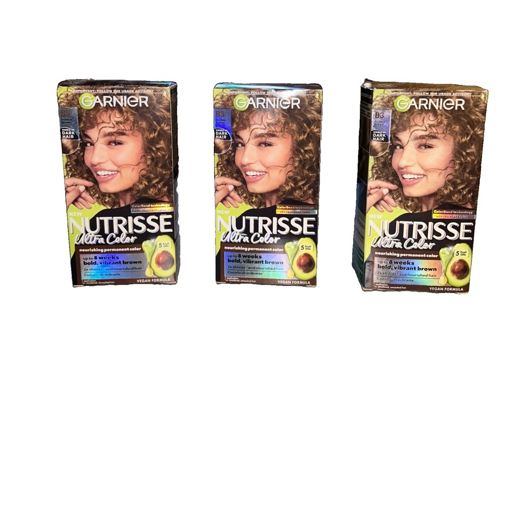 3 PACK Garnier Nutrisse Ultra Nourishing Permanent Hair Color B3 Golden Brown